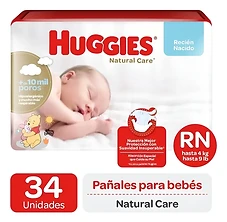 Pañales Huggies Natural Care Talla Recién Nacido 34 un