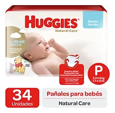 Pañales Huggies Natural Care Talla P 34 un