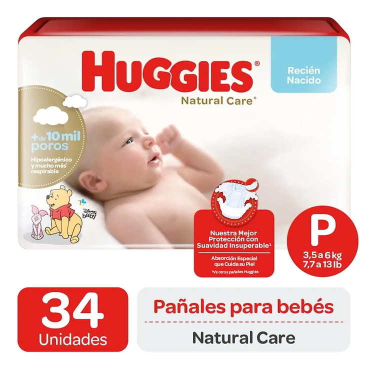 Pañales Huggies Natural Care Talla P 34 un
