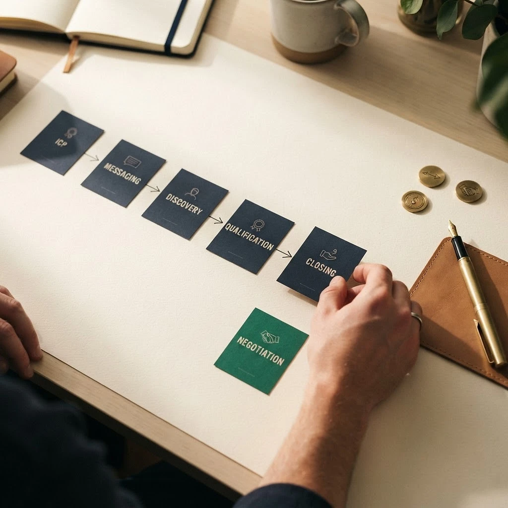 A founder assembling a sales process, stage by stage