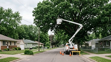 Bucket truck on a Brown's Tree Service job site