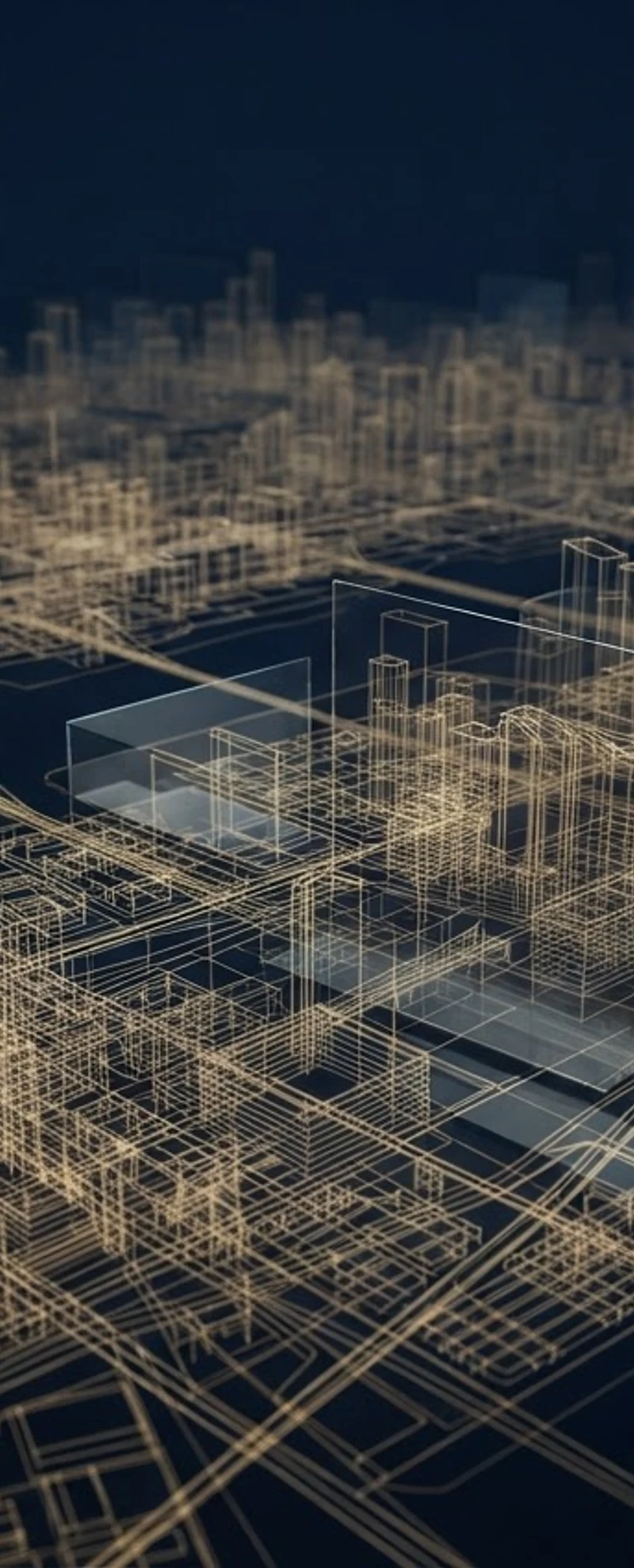Abstract gold blueprint grid of a city