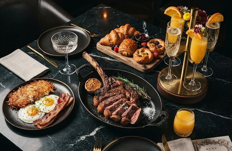 Weekend brunch spread at V's Paradise in Old Sacramento