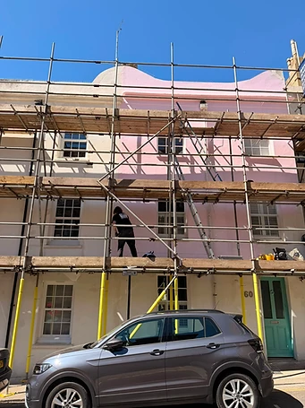 Scaffolding erected across frontage of 58 & 60 Brunswick Street West