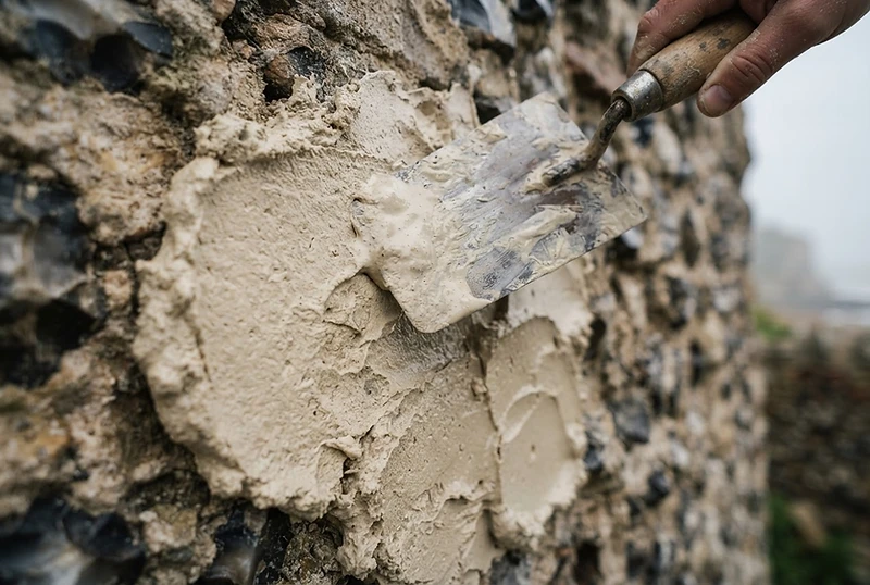 Fresh lime render being applied with a traditional trowel