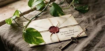 A sealed letter with wax seal and a trailing plant