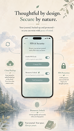 OMOI PIN and security settings with PIN lock, biometric unlock, and cloud backup