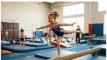 Young gymnast practicing on a balance beam at Triumph Gymnastics (placeholder image)