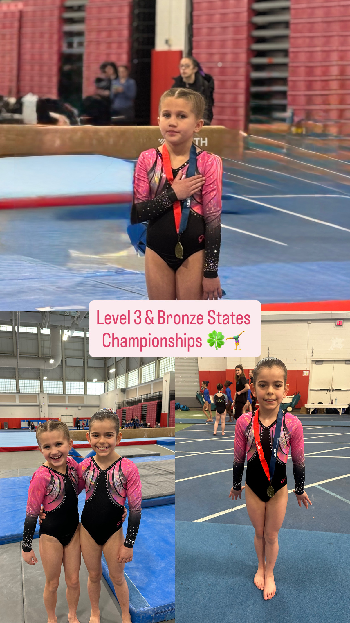 Young gymnasts with medals posing at competition