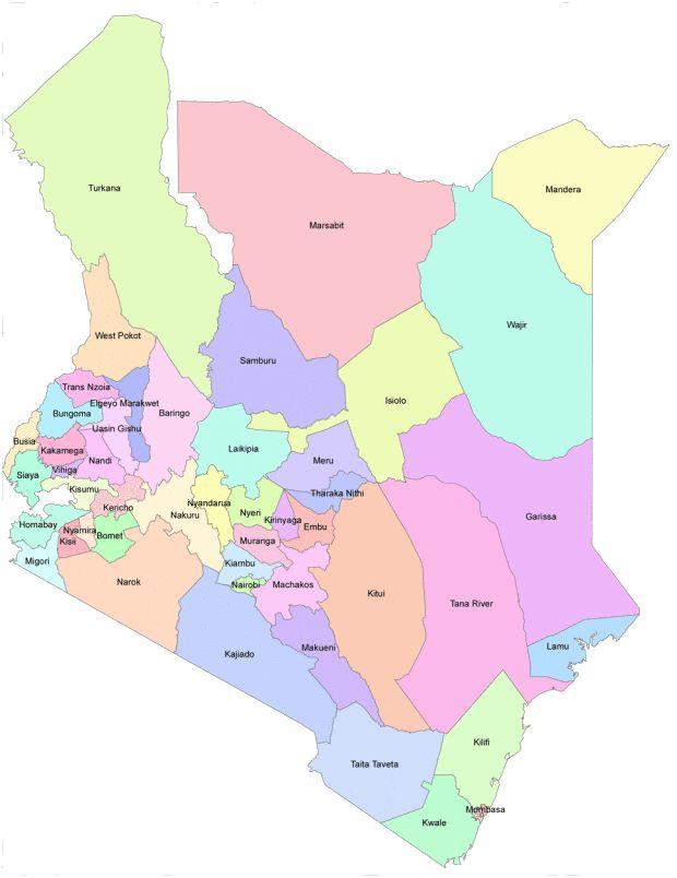 Map of Kenya — All 47 Counties