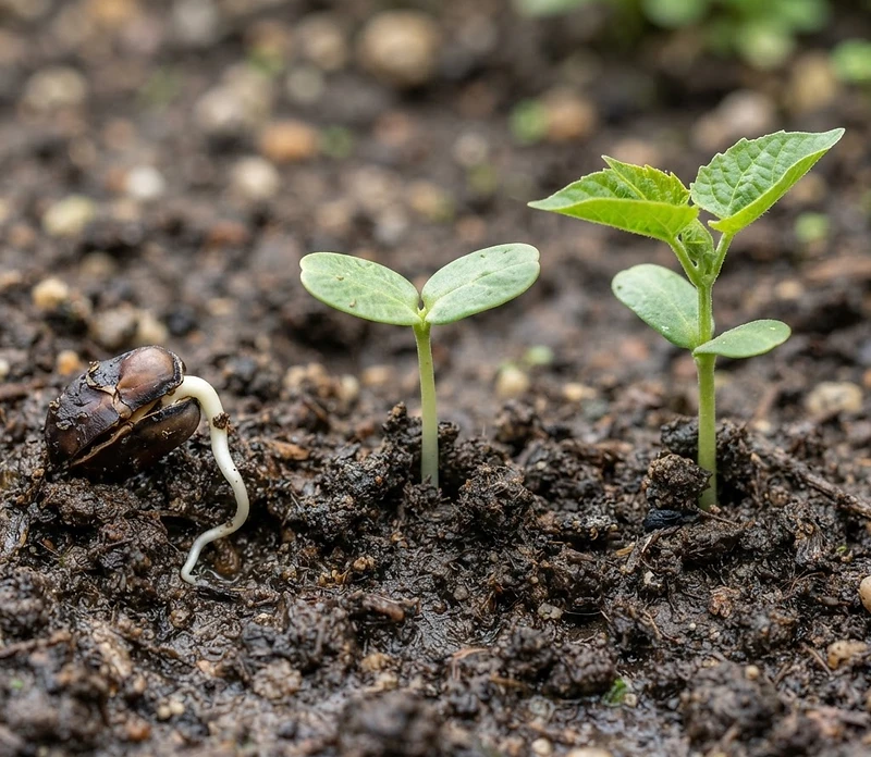 Three stages of a seed growing into a plant