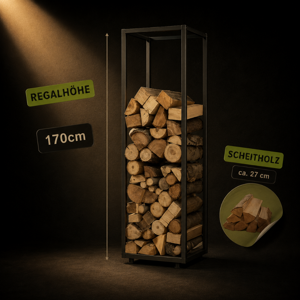 Brennholz Buche im Regal 170 cm