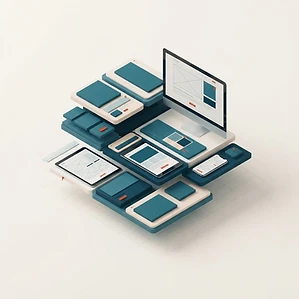 Modulare Website-Bausteine mit Desktop-, Tablet- und Smartphoneansicht