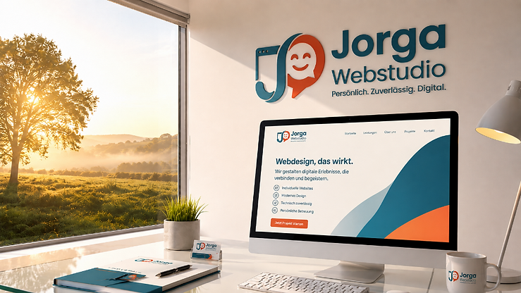 Studio von Jorga Webstudio mit Arbeitsplatz und Blick ins Grüne