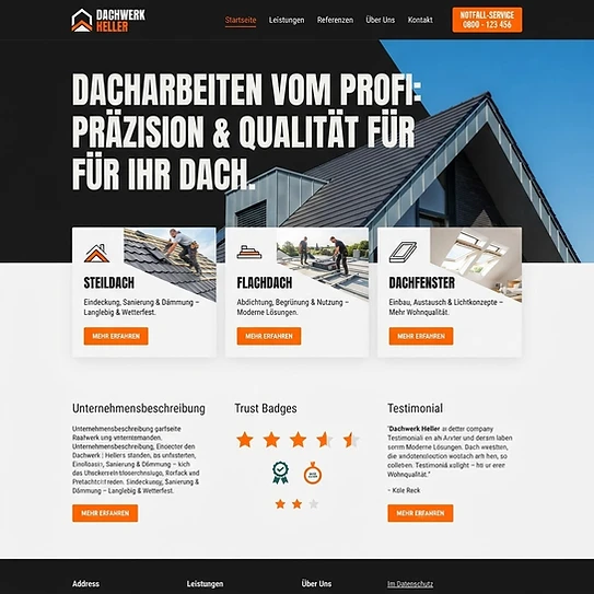 Website-Mockup des fiktiven Dachdeckerbetriebs Dachwerk Heller in Aachen