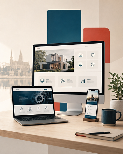 Responsive Unternehmenswebsites auf Desktop-Computer, Laptop und Smartphone