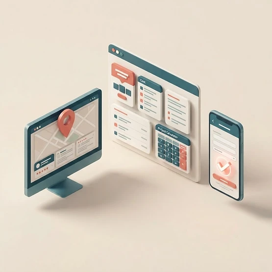 Illustration zu Website-Pflege, lokaler Auffindbarkeit, Kostenplanung und Kontaktformularen