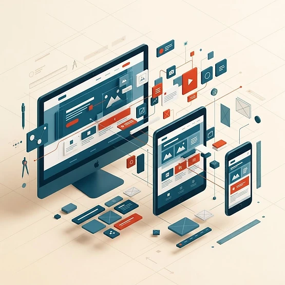 Unternehmenswebsite im Aufbau auf Desktop, Tablet und Smartphone