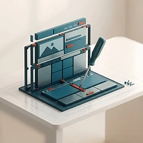 Modulares Website-Layout auf einer digitalen Werkbank