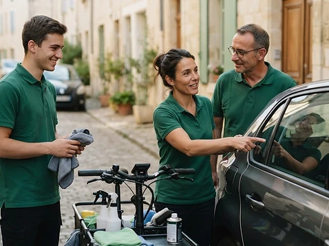 Une équipe en insertion qui apprend les gestes du métier autour d'un vélo cargo électrique