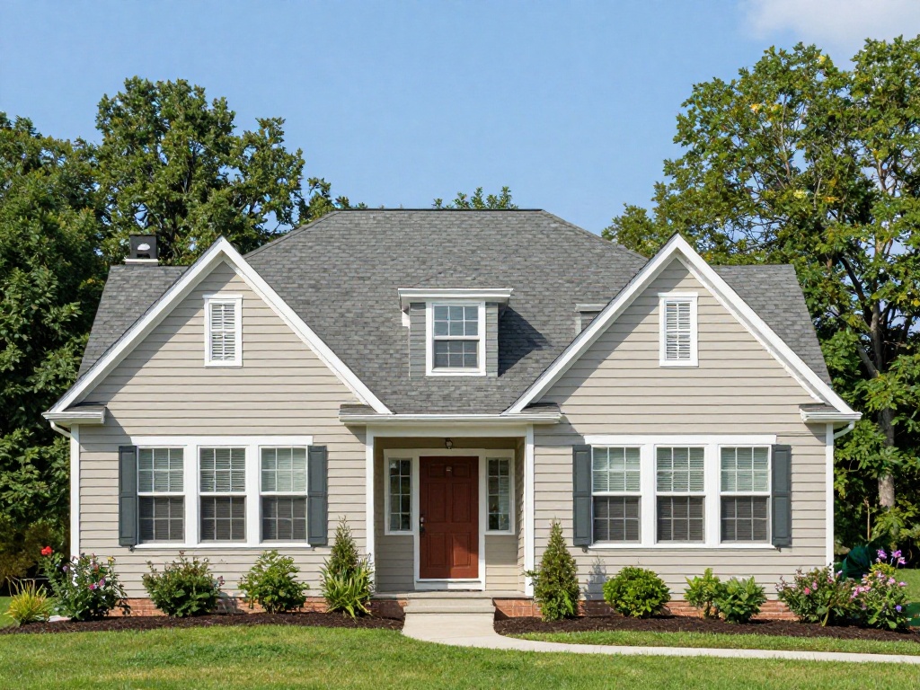 Two-story suburban Northern Virginia home with a gray asphalt shingle roof — deciding between roof repair and full replacement