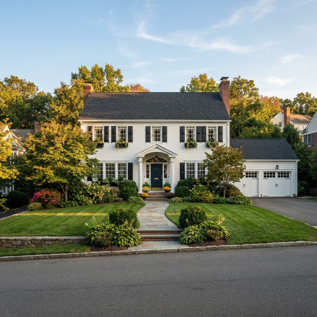 Well-maintained Northern Virginia colonial home with a new dark gray architectural shingle roof and manicured lawn