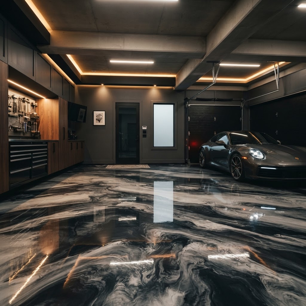 Polished epoxy garage floor coating, Ottawa