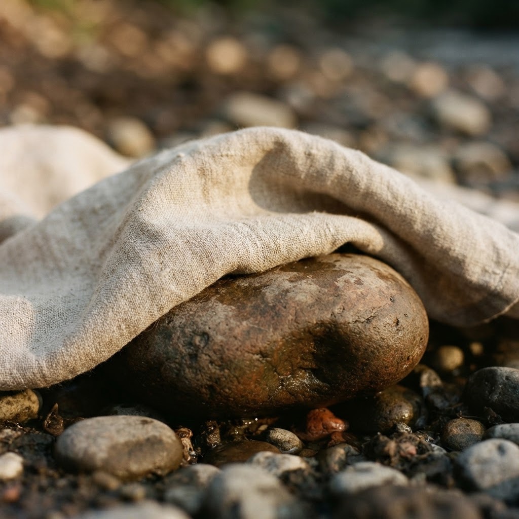 Raw linen draped over a smooth stone