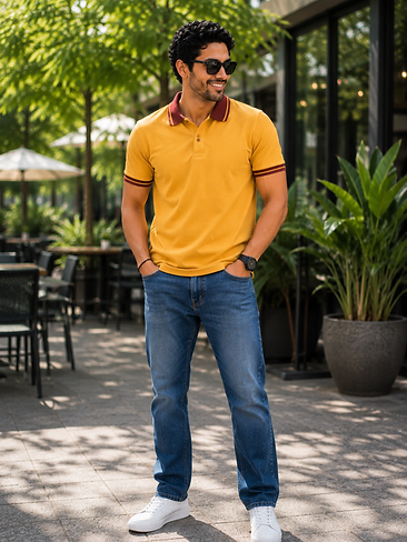 Premium Mustard Yellow Polo T-Shirt for Men with Maroon Collar