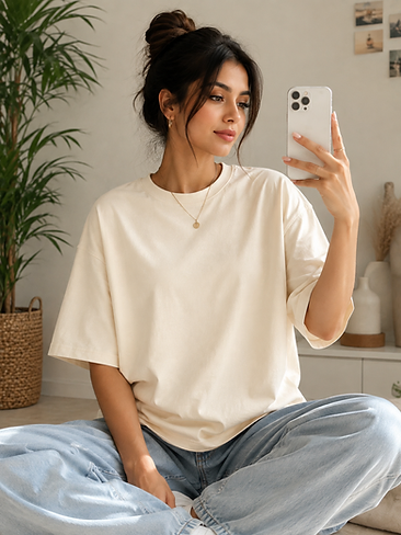 Women's Oversized Cream Cotton T-Shirt | Relaxed Fit | Premium Casual Tee