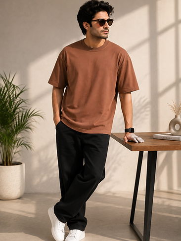 Premium Solid Brown T-Shirt for Men | Oversized Fit | Casual Streetwear