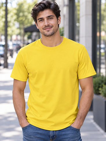 Men’s Plain Yellow Round Neck T-Shirt – Regular Fit