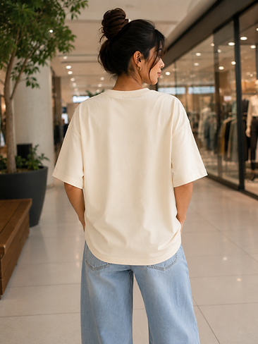 Women's Oversized Cream Cotton T-Shirt | Relaxed Fit | Premium Casual Tee
