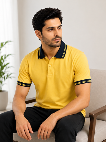 Premium Men's Yellow Polo T-Shirt with Navy Collar | Dry Fit Casual Wear