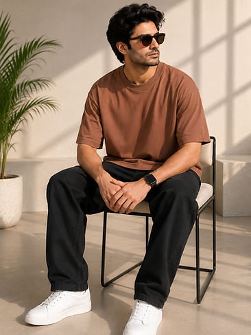 Premium Solid Brown T-Shirt for Men | Oversized Fit | Casual Streetwear