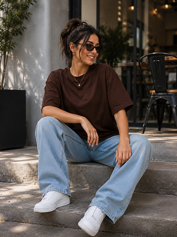 Women's Oversized Plain Brown T-Shirt | Premium Cotton Casual Tee