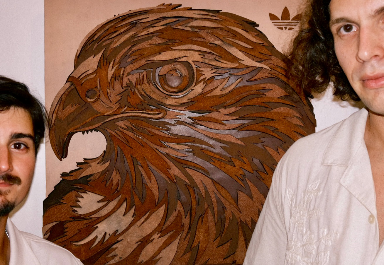 Deider Diaz and Juan Diego with the finished piece