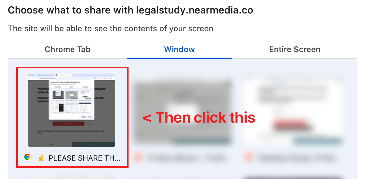 Click the browser window thumbnail, then click Share