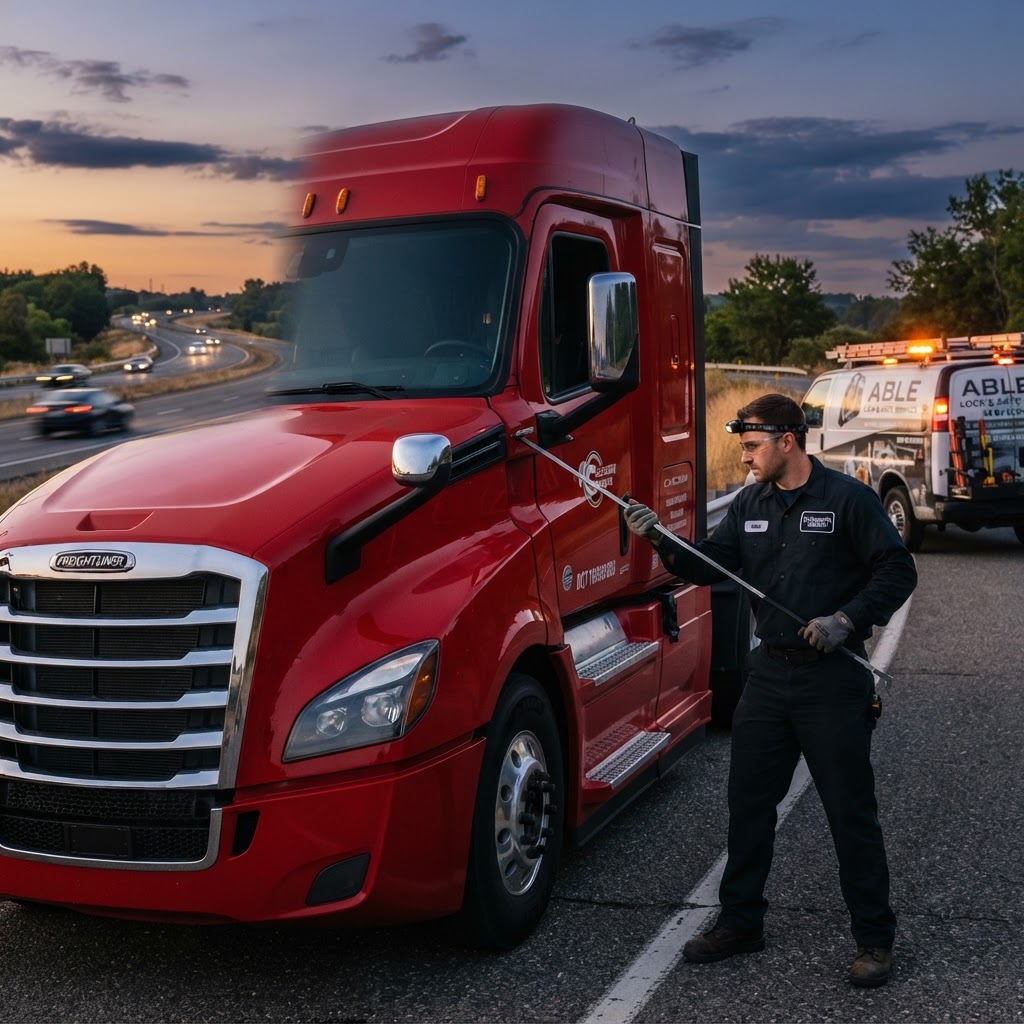 Freightliner tractor trailer lockout service in Bridgeport, CT 06604