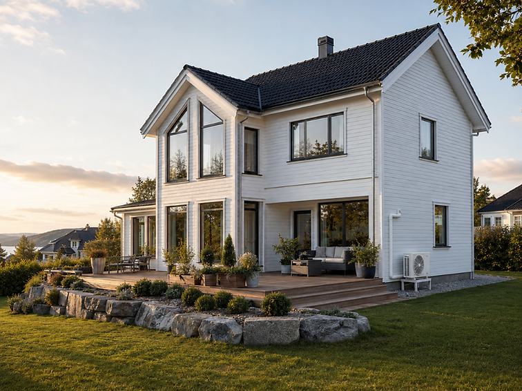 Moderne enebolig med varmepumpe