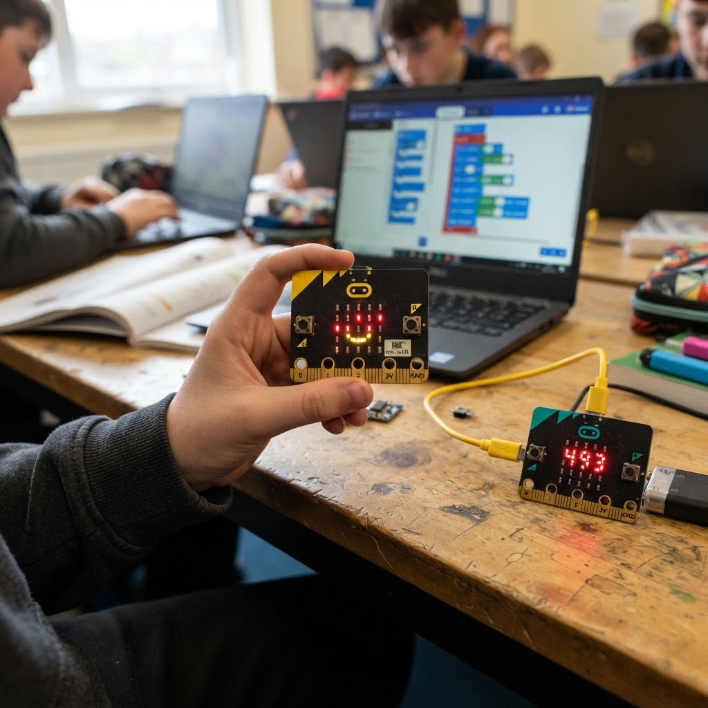 תגית רגשות ומד-צעדים — תכנות Micro:bit