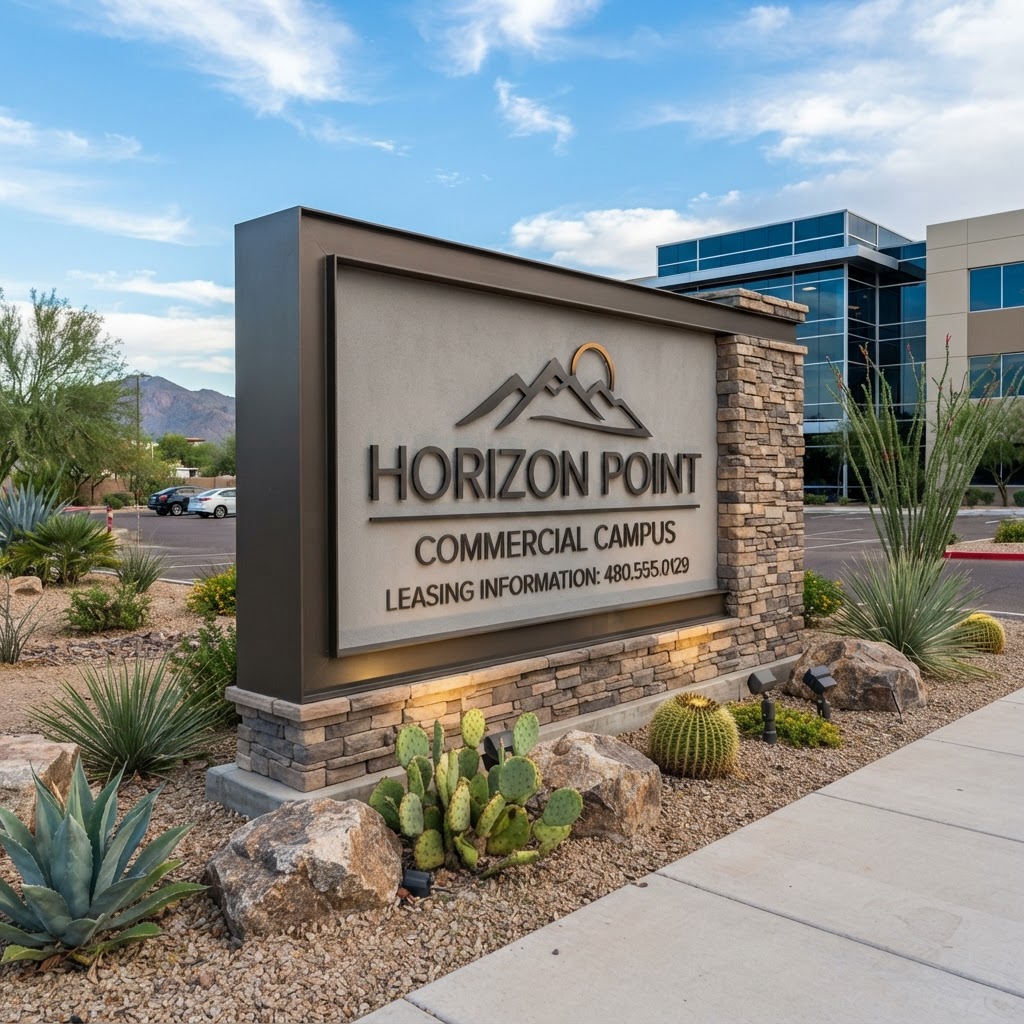 Monument sign with laser-cut metal letters and logo by KorFab