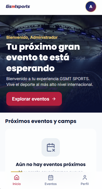 Captura de pantalla de GSMT Sports, aplicación deportiva para consultar eventos, participaciones y rendimiento