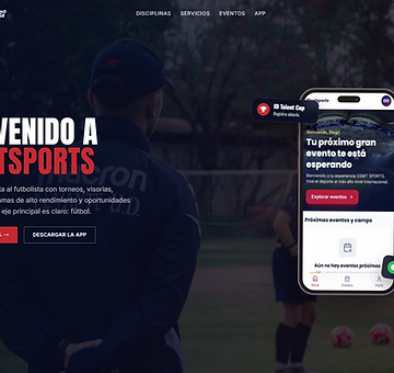 Captura de pantalla del sitio web de GSMT Sports, plataforma deportiva con torneos, visorías y programas de alto rendimiento