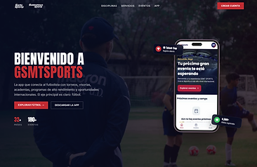 Captura de pantalla del sitio web de GSMT Sports, plataforma deportiva con torneos, visorías y programas de alto rendimiento
