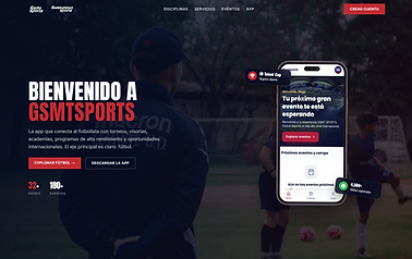 Captura de pantalla del sitio web de GSMT Sports, plataforma deportiva con torneos, visorías y programas de alto rendimiento