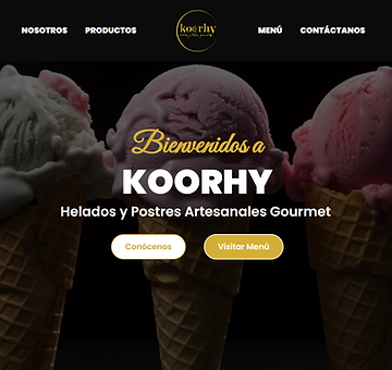 Captura de pantalla de la landing page de Koorhy, helados y postres artesanales gourmet