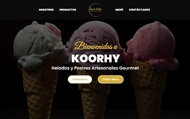 Captura de pantalla de la landing page de Koorhy, helados y postres artesanales gourmet
