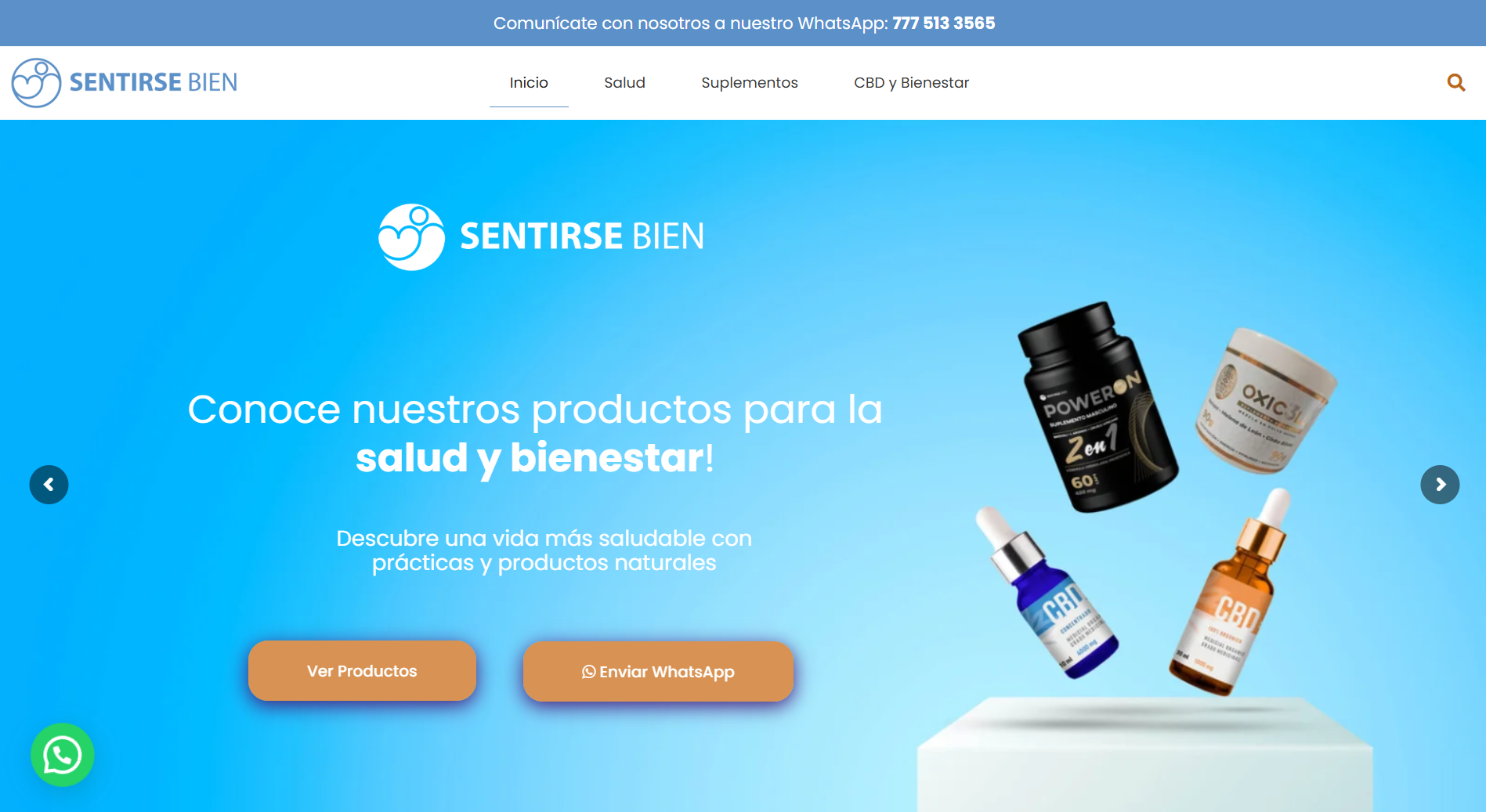 Captura de pantalla de la tienda en línea Sentirse Bien, productos de salud y bienestar en México
