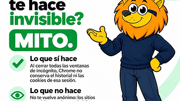 Infografía de Liceraion: el modo incógnito no te hace invisible, con Leonidas explicando sus límites
